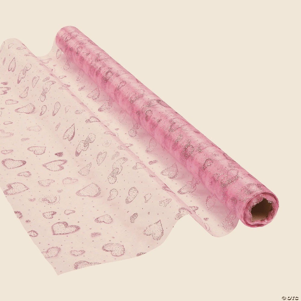 VALENTINE HEARTS!  Pink Glitter Heart Shear Fabric Roll